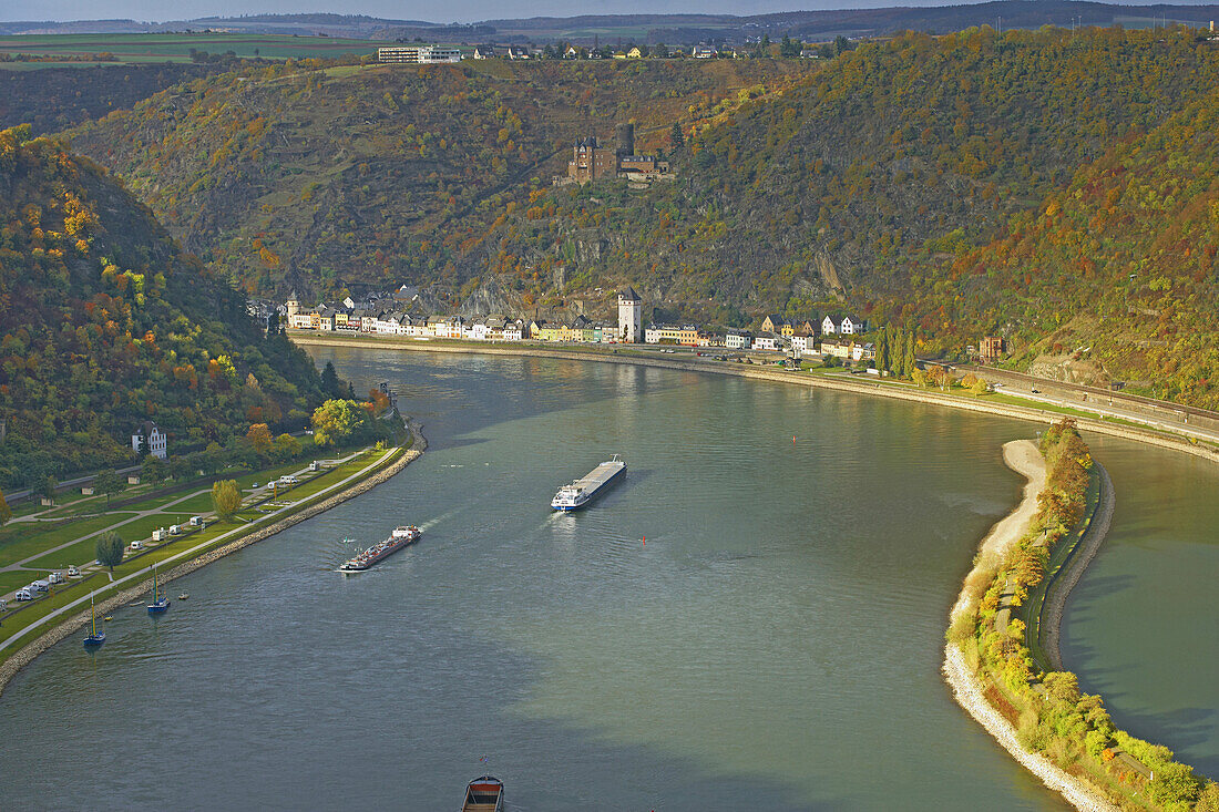 St.Goarshausen and Katz castle, Cultural Heritage of the World: Oberes Mittelrheintal (since 2002), Mittelrhein, Rhineland-Palatinate, Germany, Europe