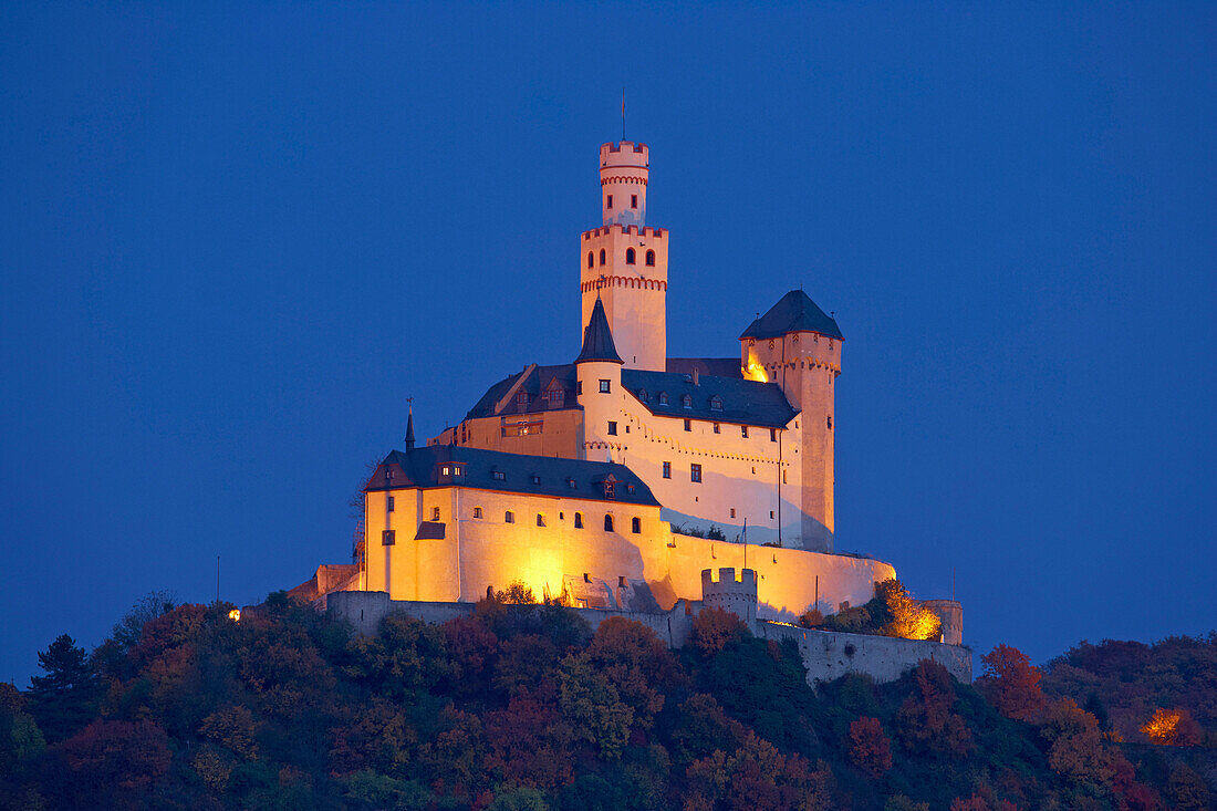 Marksburg castle in the evening, Braubach, Rhineland-Palatinate, Germany