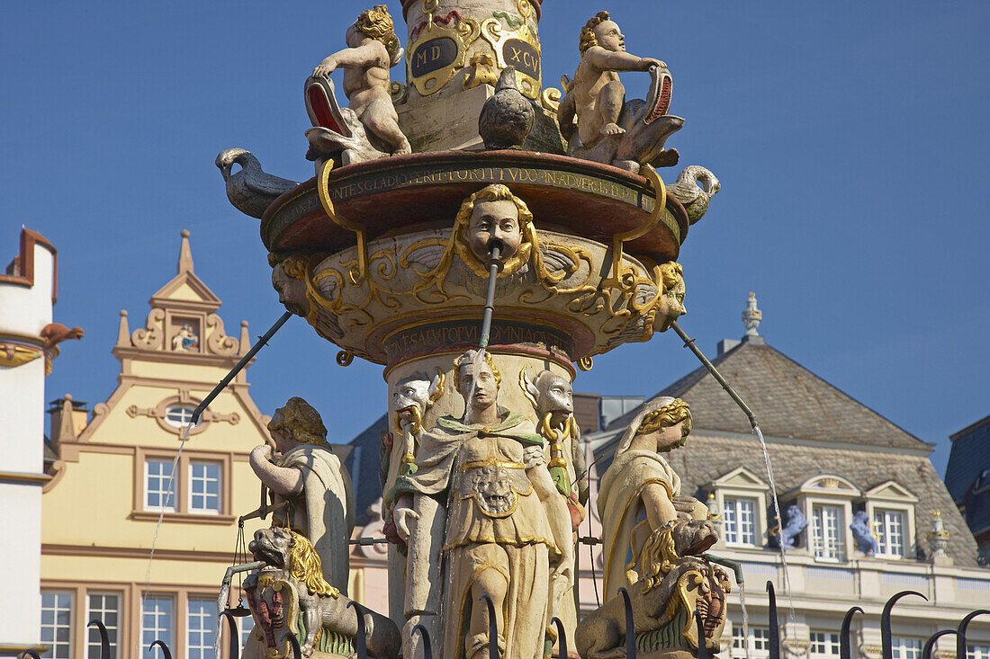 Main market with market fountain, Trier, Mosel, Rhineland-Palatinate, Germany, Europe