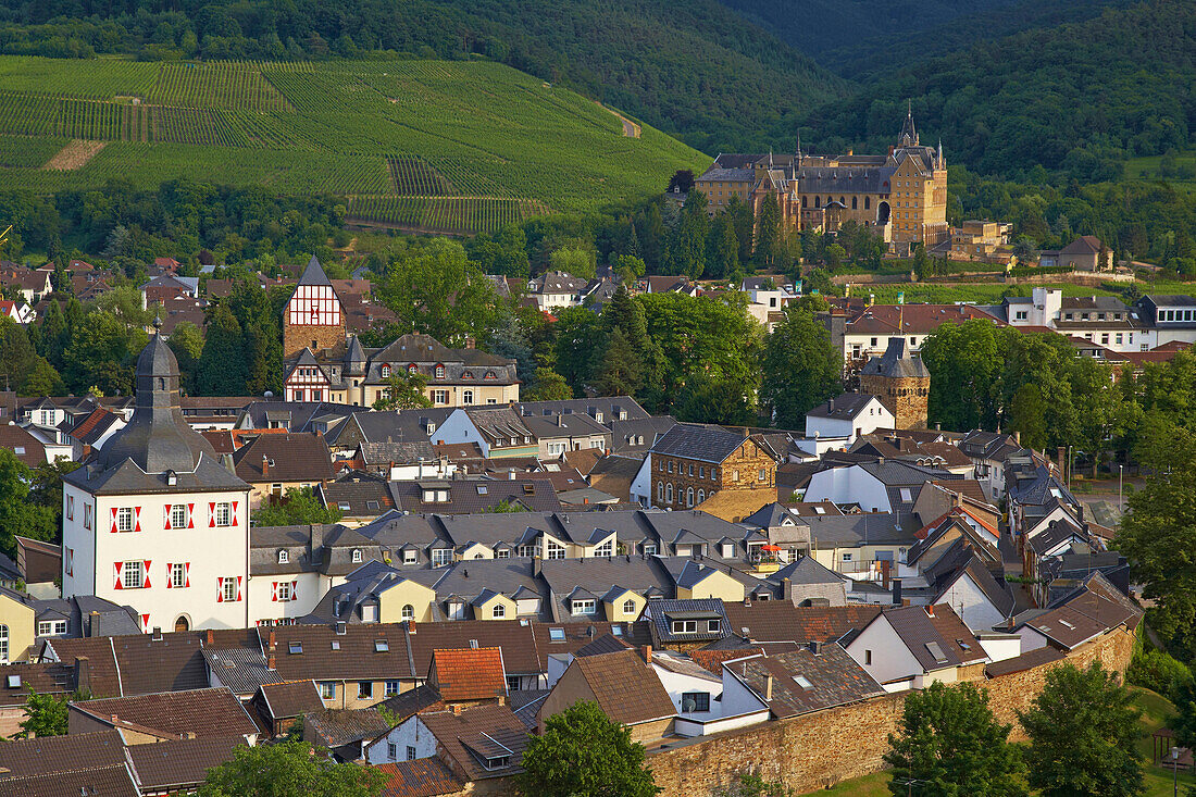 Cityscape with Convent Calvarienberg in background, Ahrweiler, Bad Neuenahr-Ahrweiler, Rhineland-Palatinate, Germany