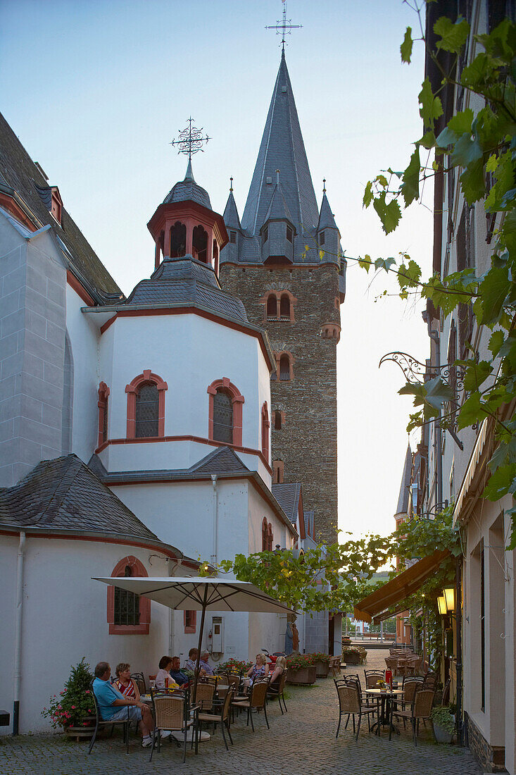 St. Michael's church, wine bar, Bernkastel-Kues, Rhineland-Palatinate, Germany