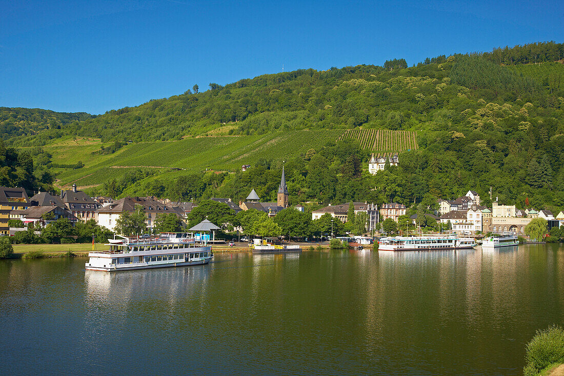 View over river Moselle to Traben-Trarbach, Rhineland-Palatinate, Germany