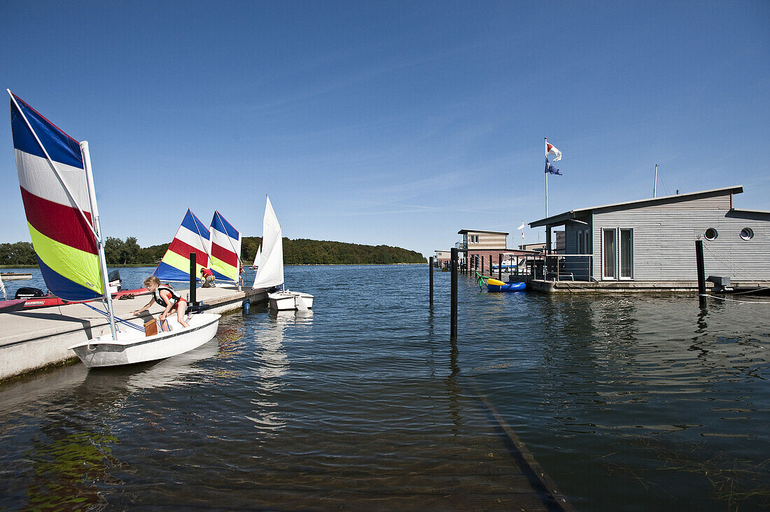 Houseboat in Lauterbach, Island of Rügen, Mecklenburg-Vorpommern, Germany