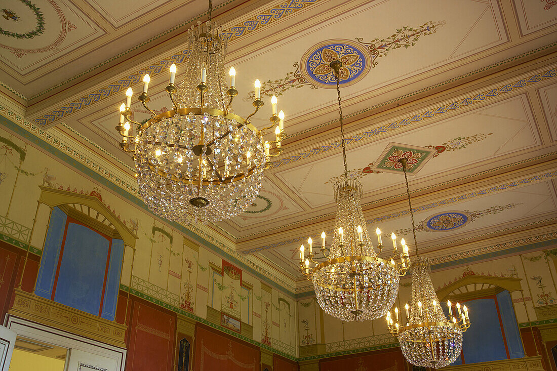 Wand- und Deckenmalerei in der Villa Ludwigshöhe bei Edenkoben, Deutsche Weinstraße, Pfalz, Rheinland-Pfalz, Deutschland, Europa