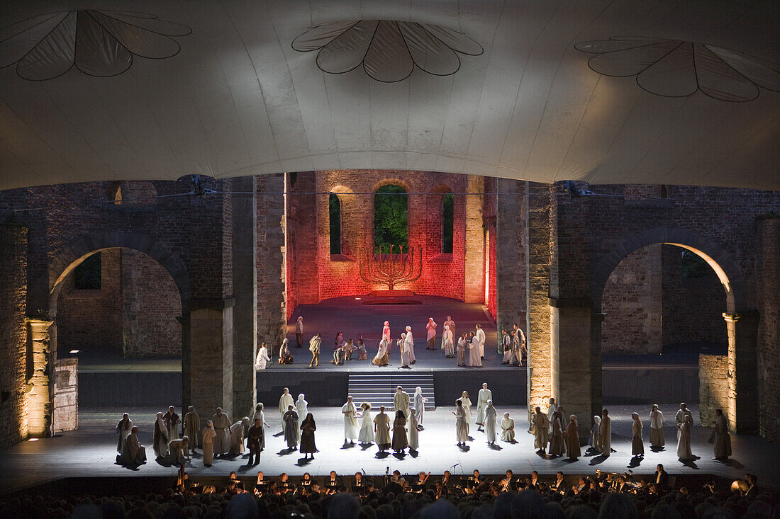 Performance of opera Nabucco in Stiftsruine open-air theater, Bad Hersfeld, Hesse, Germany, Europe