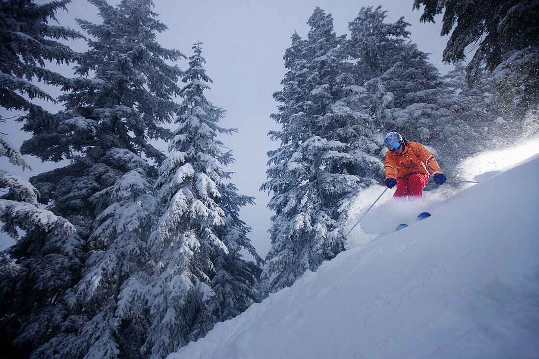 Downhill skiing, Grouse Mountain, British Columbia, Canada