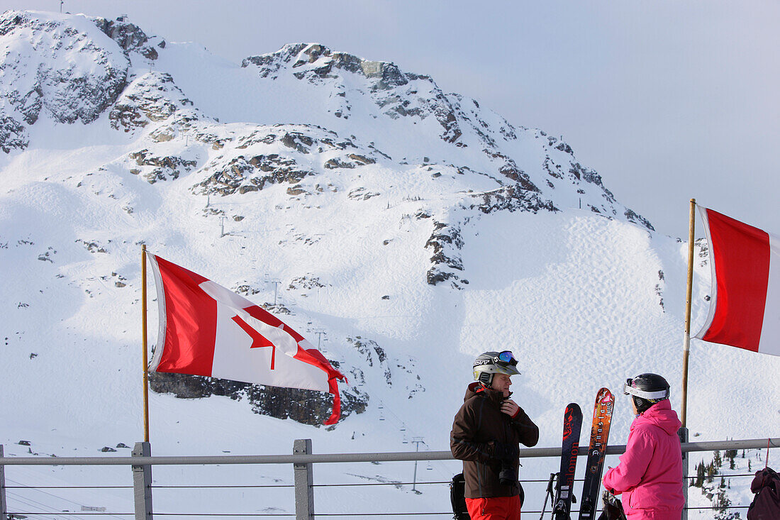 Canadian flags near Roundhouse Lodge, Whistler, British Columbia, Canada