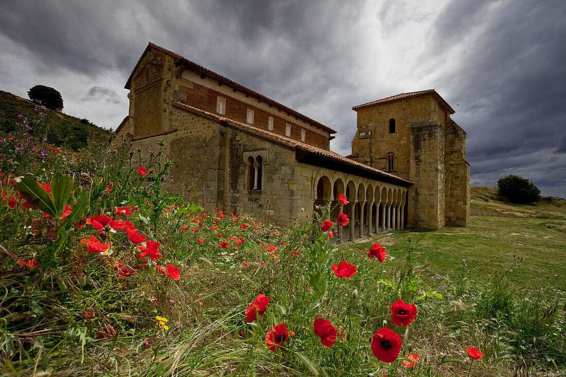 Romanic monastery, Monasterio de San Miguel de Escalada, from the 10th century, Romanesque, Mozarabic, near Leon, Camino Frances, Way of St. James, Camino de Santiago, pilgrims way, UNESCO World Heritage, European Cultural Route, province of Leon, Old Cas