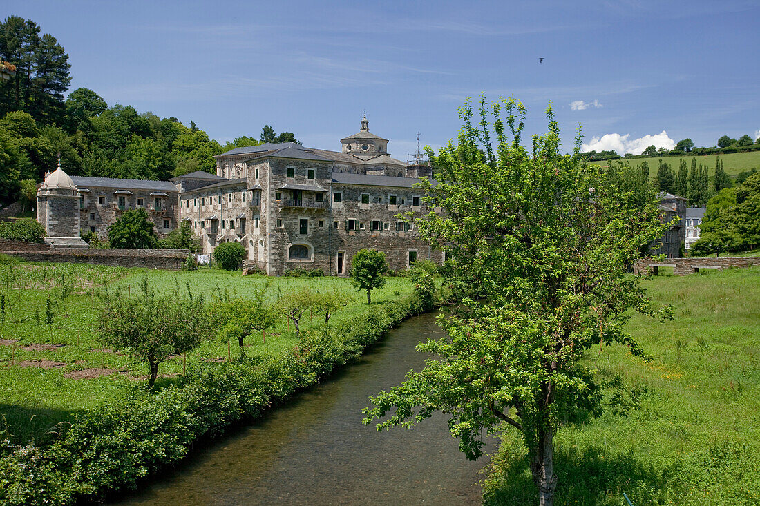 San Xulián y Basilisa de Samos monastery, Samos, Camino Frances, Way of St. James, Camino de Santiago, pilgrims way, UNESCO World Heritage, European Cultural Route, province of Lugo, Galicia, Northern Spain, Spain, Europe