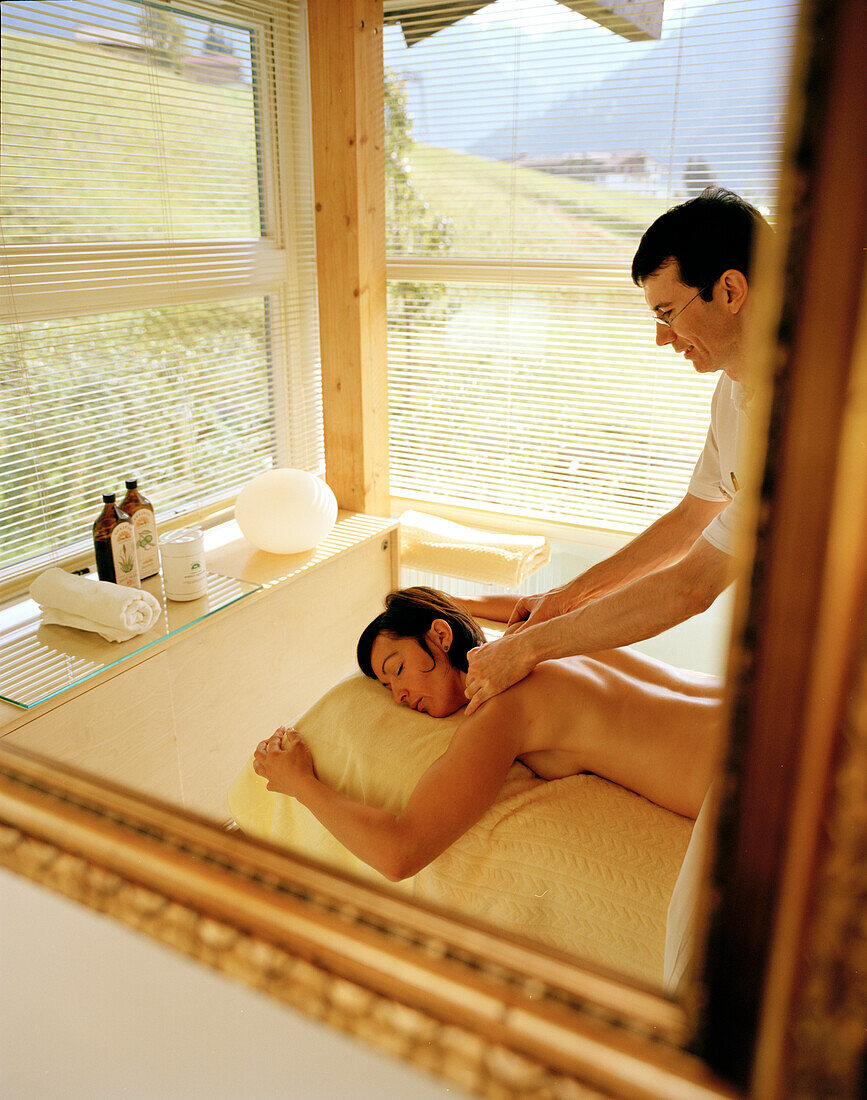 Woman receiving a massage, beauty treatment, organic Hotel Chesa Valisa, Hirschegg, Kleinwalsertal, Styria, Austria