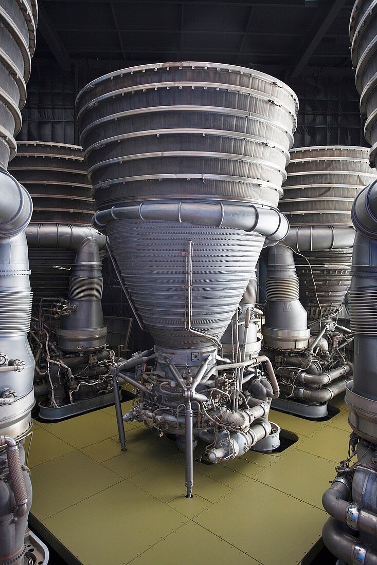 USA, Alabama, Huntsville, US Space and Rocket Center, Saturn V rocket engine detail, used in moon launch