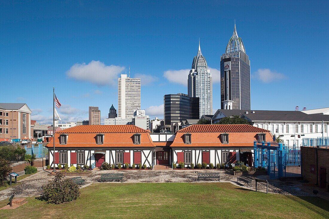 USA, Alabama, Mobile, Fort Conde, b 1711, RSA Tower and Riverview Plaza buildings