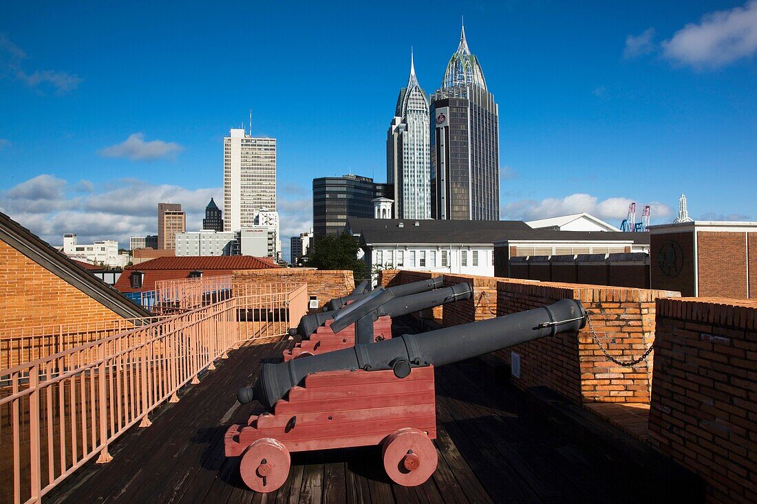 USA, Alabama, Mobile, Fort Conde, b 1711, RSA Tower and Riverview Plaza buildings