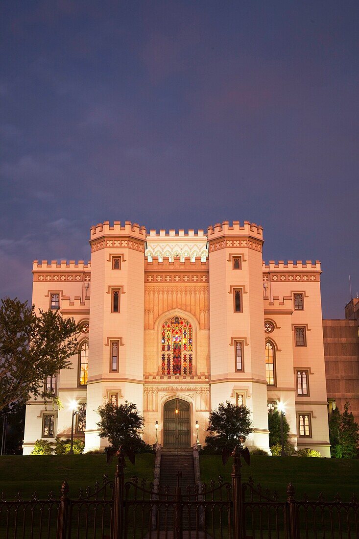 USA, Louisiana, Baton Rouge, Louisiana Old State Capitol Museum, exterior, dusk