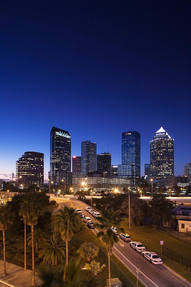 USA, Florida, Tampa, skyline from Rt 618, evening