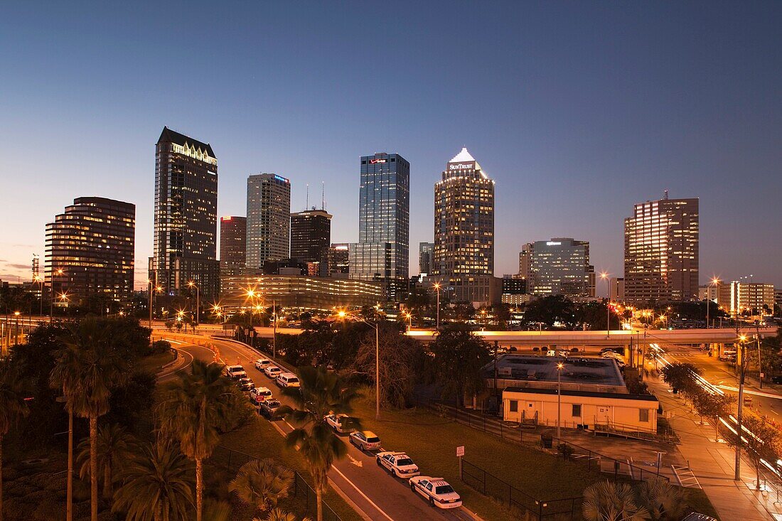 USA, Florida, Tampa, skyline from Rt 618, evening