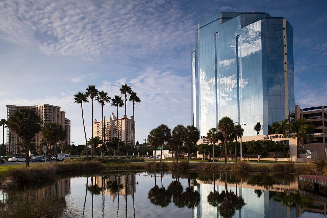 USA, Florida, Sarasota, skyline and One Sarasota Tower building