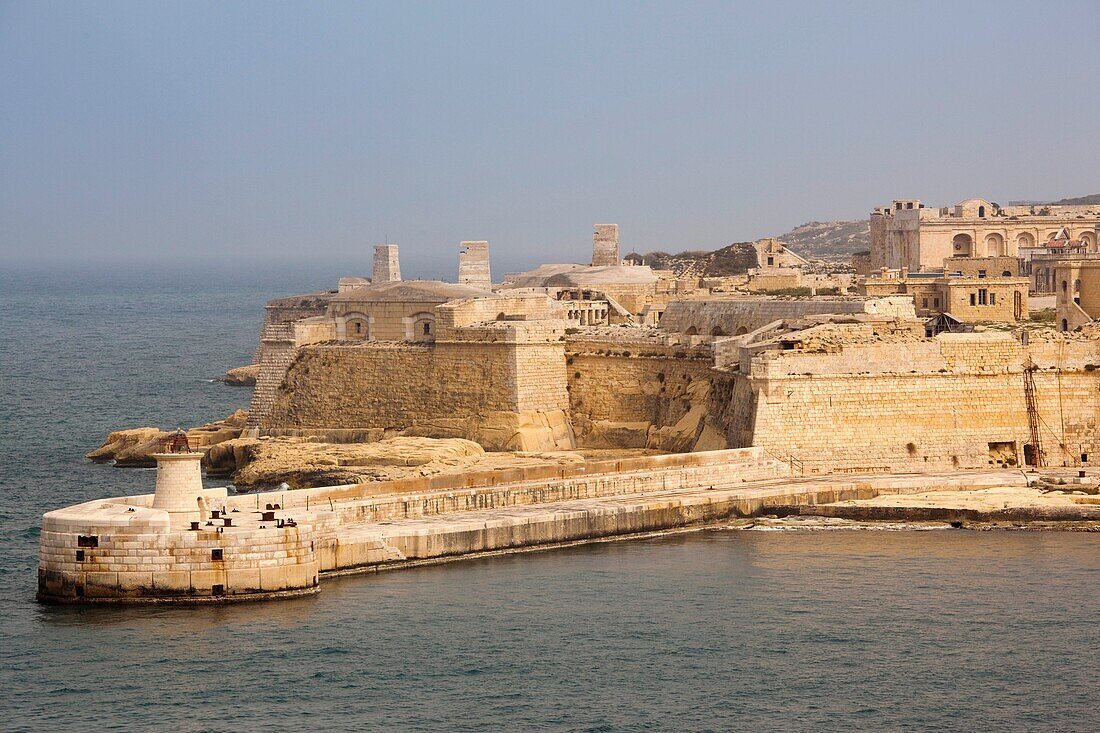 Malta, Valletta, harbor entrance, Ricasoli Fort, elevated view