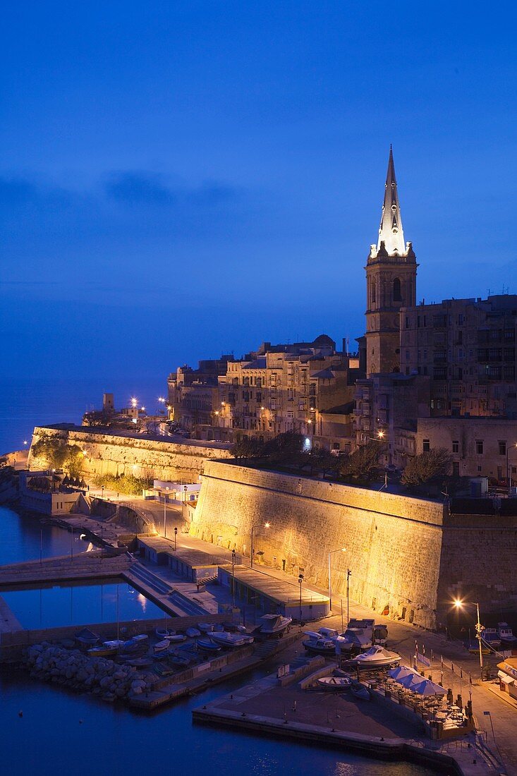 Malta, Valletta, skyline from St Andrew's Bastion, dawn