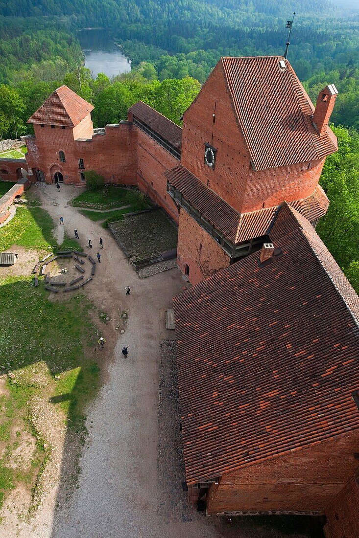 Latvia, Northeastern Latvia, Vidzeme Region, Gauja National Park, Sigulda, Turaida Castle, elevated view