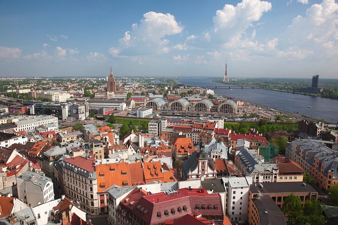 Latvia, Riga, Old Riga, Vecriga, elevated view from St Peter's Lutheran Church balcony