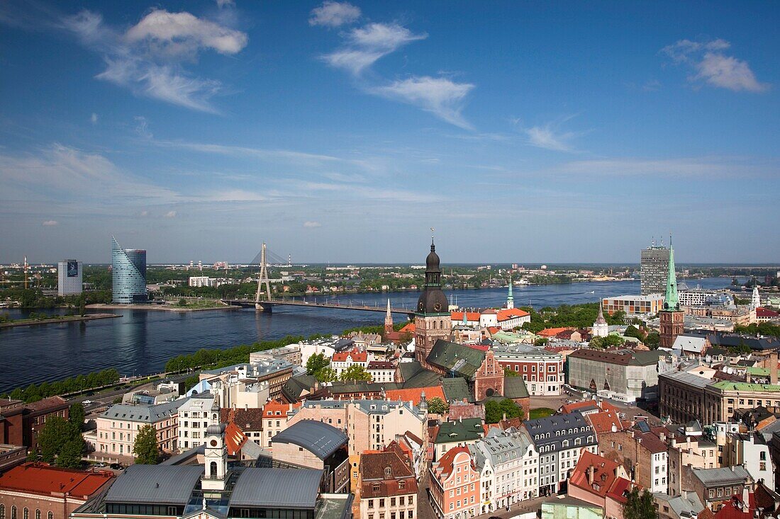 Latvia, Riga, Old Riga, Vecriga, elevated town view from St Peter's Lutheran Church