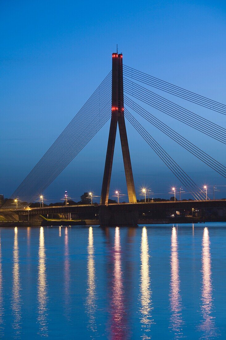 Latvia, Riga, Vansu Bridge, Daugava River, evening