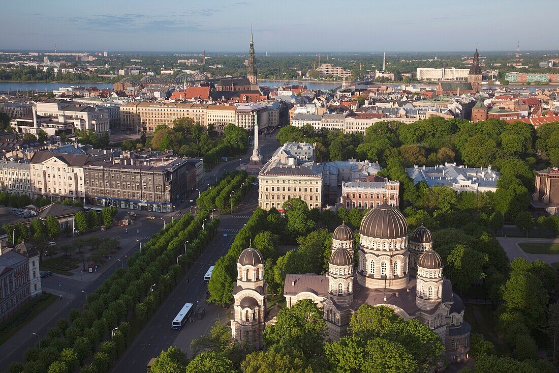 Latvia, Riga, Old Riga, Vecriga, elevated city view with Russian Orthodox Cathedral