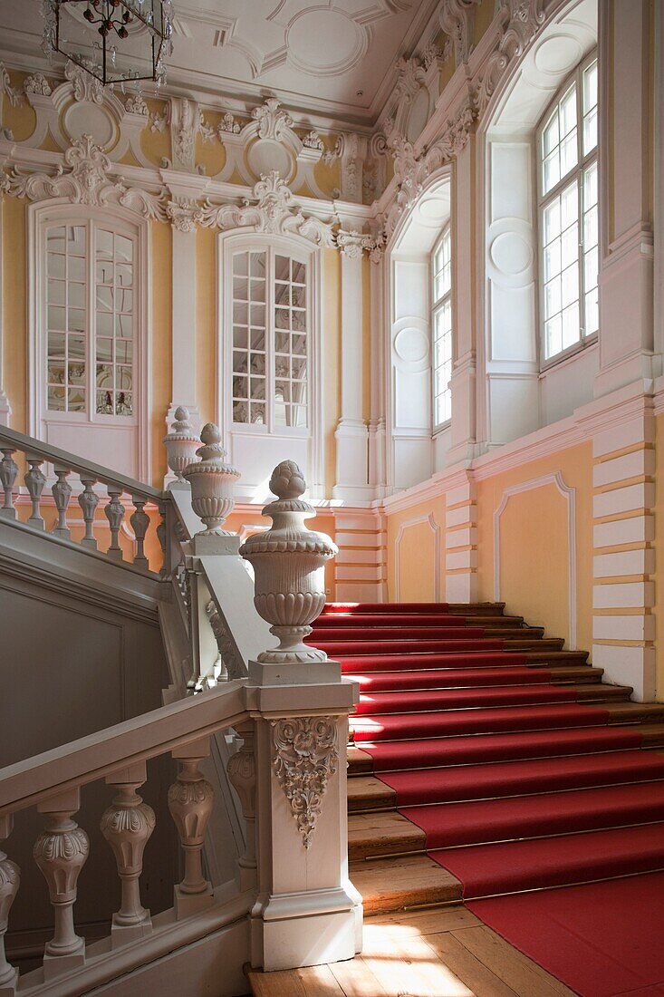 Latvia, Southern Latvia, Zemgale Region, Pilsrundale, Rundale Palace, b 1740, Bartolomeo Rastrelli, architect, staircase