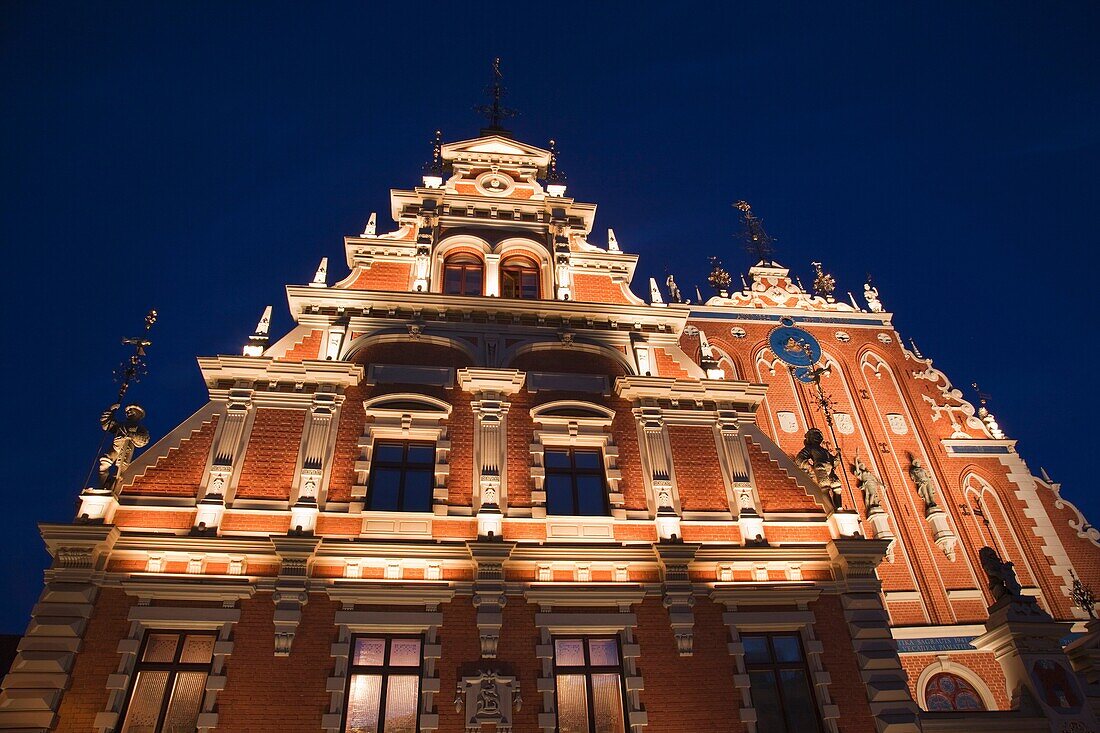 Latvia, Riga, Vecriga, Old Riga, Blackheads,  House, b 1344, exterior, evening