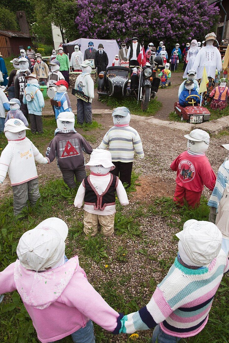 Latvia, Western Latvia, Kurzeme Region, Sabile, outdoor folk art, Latvian Family Doll exhibit