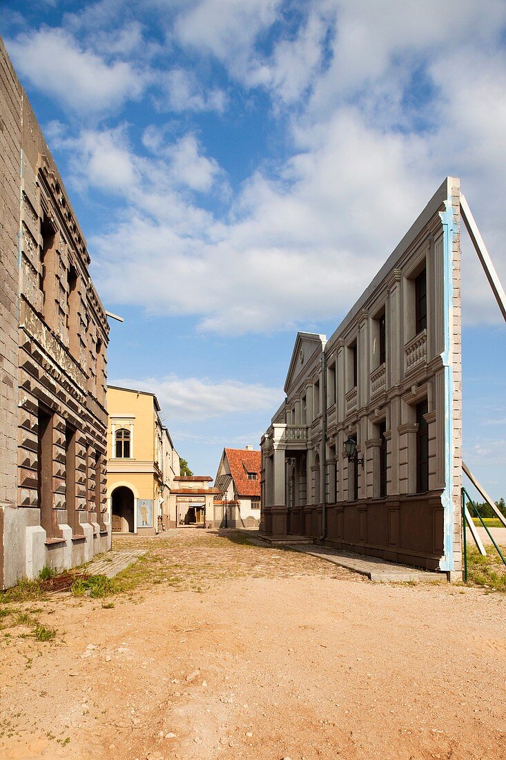 Latvia, Western Latvia, Kurzeme Region, Tukums, Cinevilla, film studio backlot, Old Riga set showing building facades