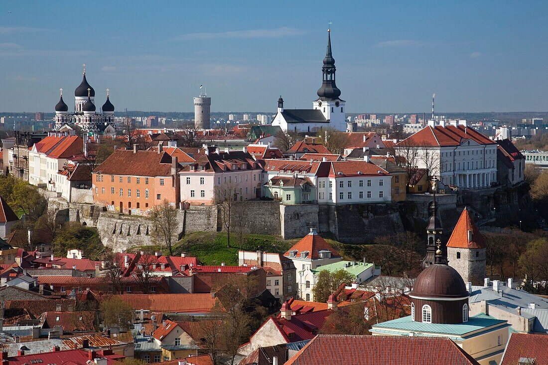 Estonia, Tallinn, Old Town, elevated view of Toompea from St Olaf's Church Tower