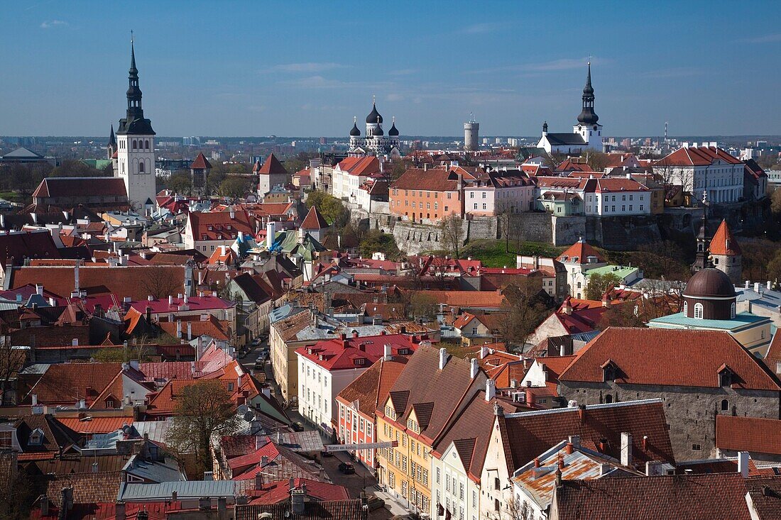 Estonia, Tallinn, Old Town, elevated view of Toompea from St Olaf's Church Tower