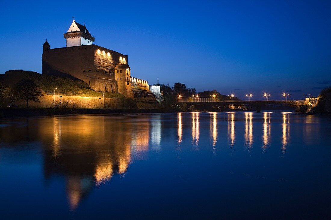 Estonia, Northeastern Estonia, Narva, Narva Castle, 13th century, evening