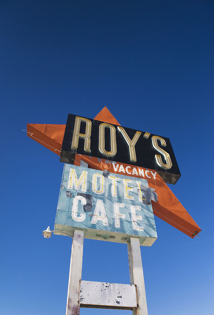 Sign for abandoned Roy's Motel, Route 66, Amboy, California, USA