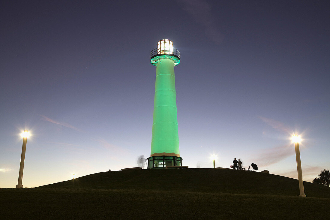 Shoreline Village lighthouse in the evening, Long Beach, California, USA