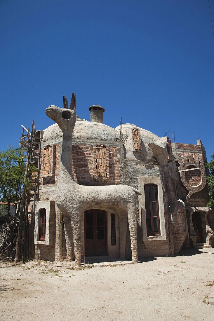 Argentina, Salta Province, Valles Calchaquies, Cafayate, llama-themed building