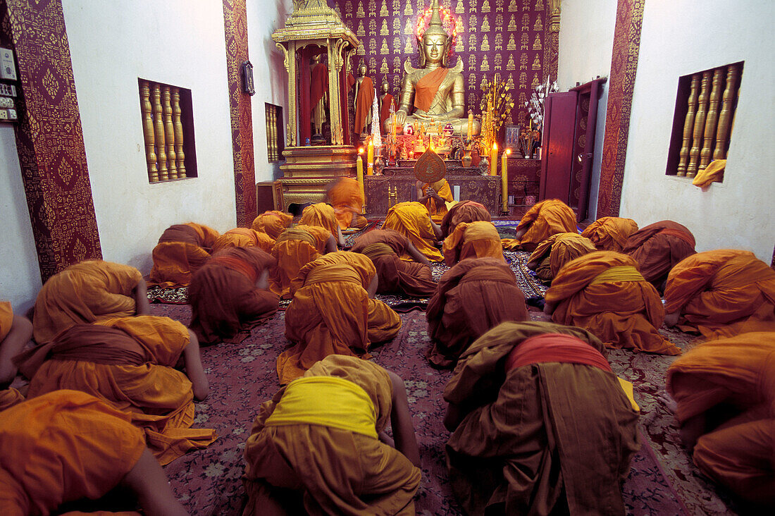 Monks meditating, Wat Sop temple, Luang Prabang, Laos