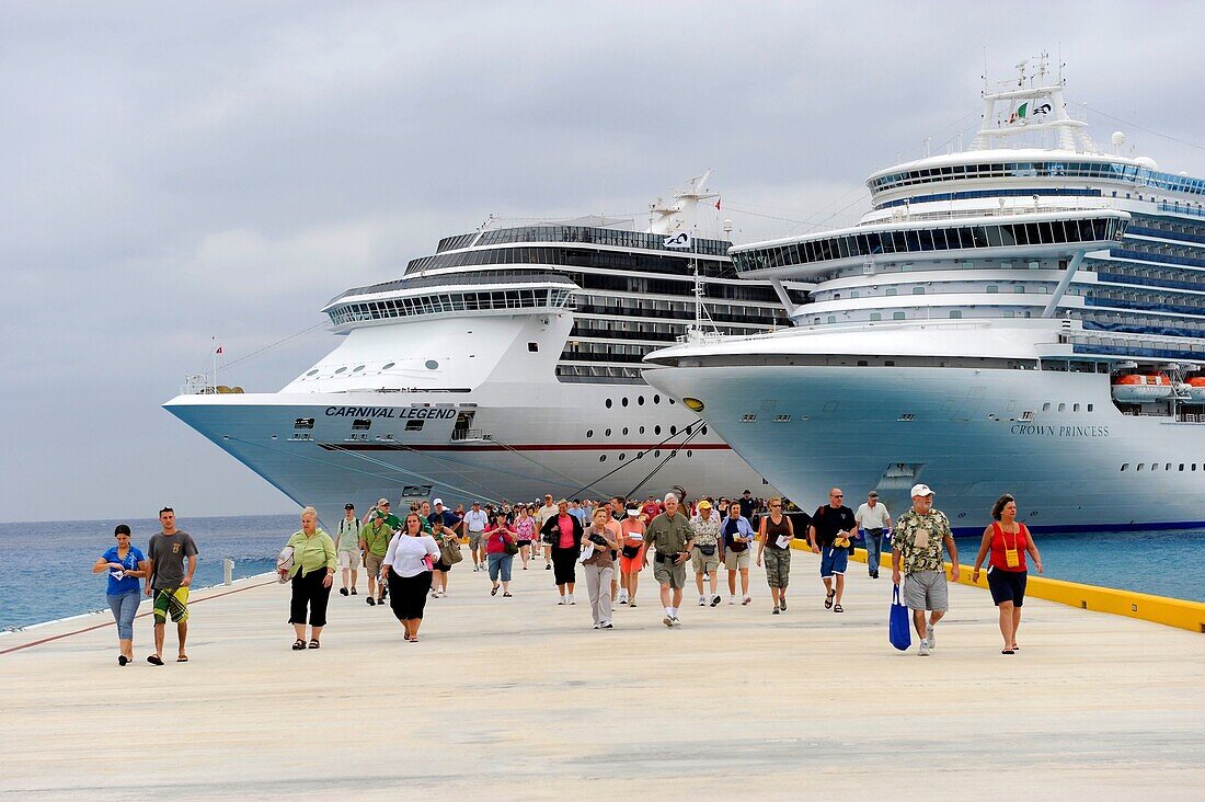 Passengers disembarking Caribbean Cruise Ship in Puerta Maya and Cozumel Mexico