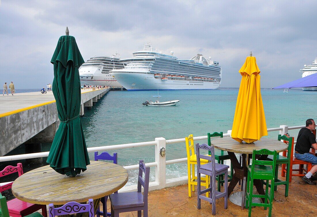 Outdoor restaurant near Caribbean Cruise Ship in Puerta Maya and Cozumel Mexico