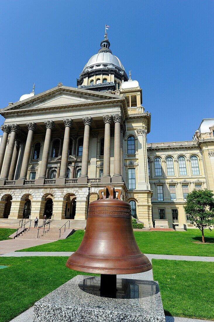Liberty Bell in front of Illinois State Capitol Building Springfield Illinois