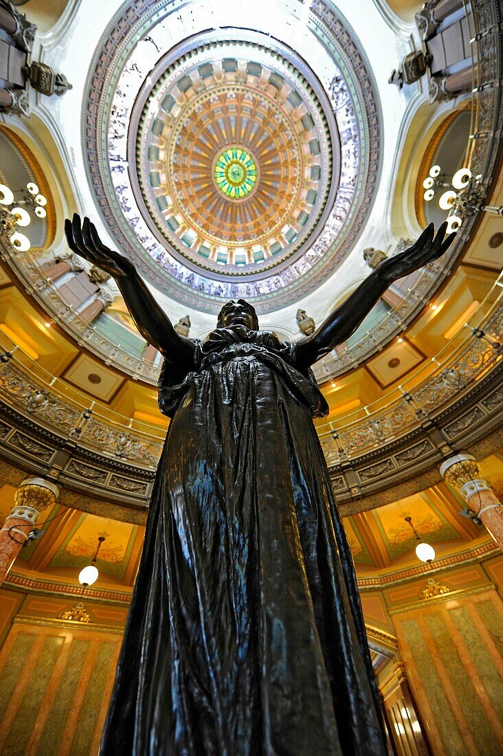 Statue Welcoming the World with Interior Dome of Illinois State Capitol Springfield