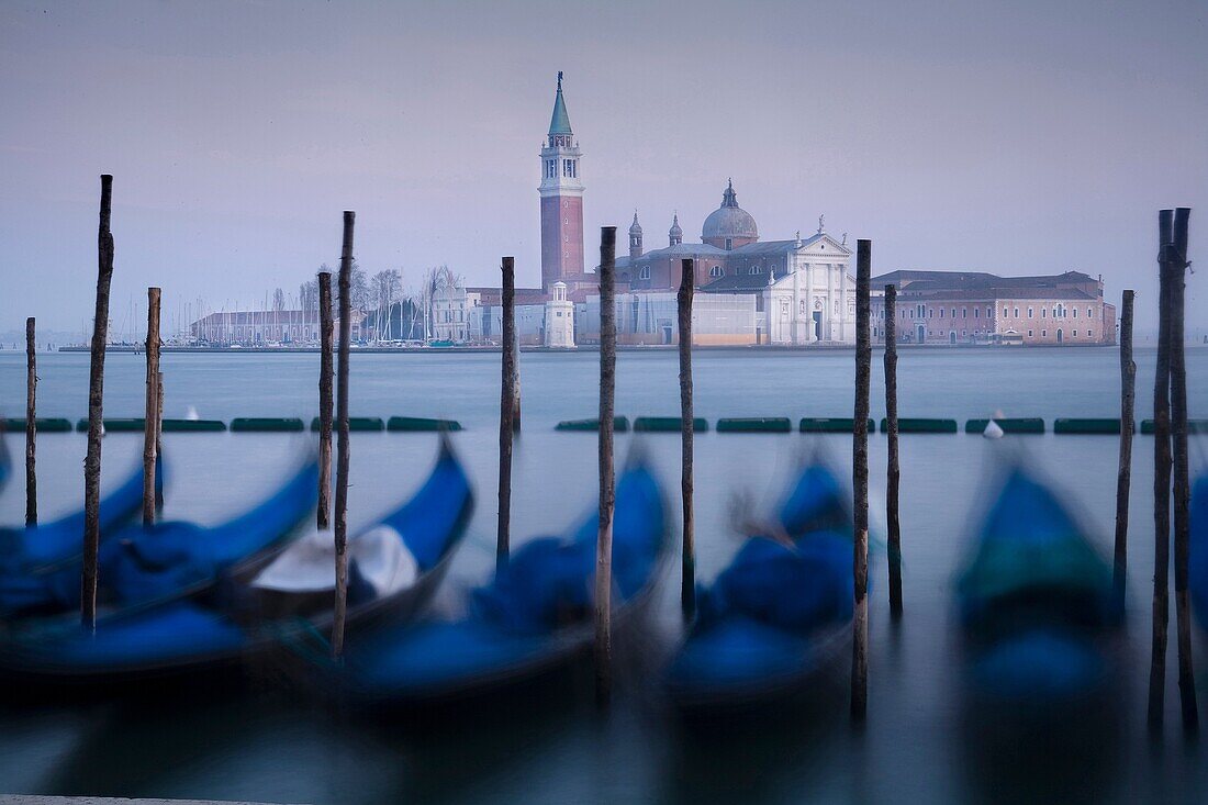 Gondolas and San Giorgio Maggiore in background Venice Italy