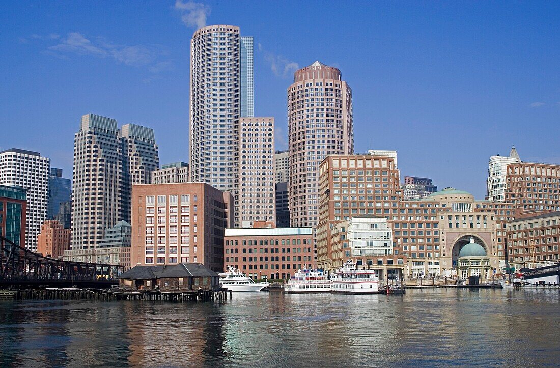 Skyline financial district Boston Massachusetts USA New England modern buildings contrast architecture city business