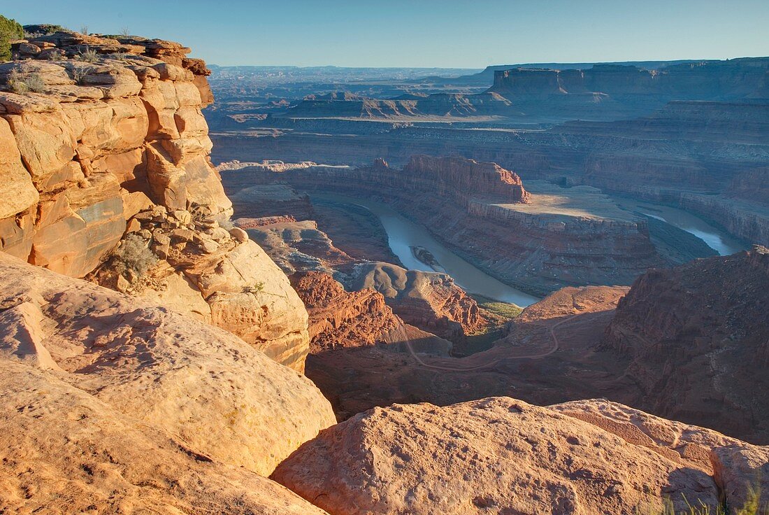 View down to the Colorado River from overlook at Dead Horse Point State Park Utah
