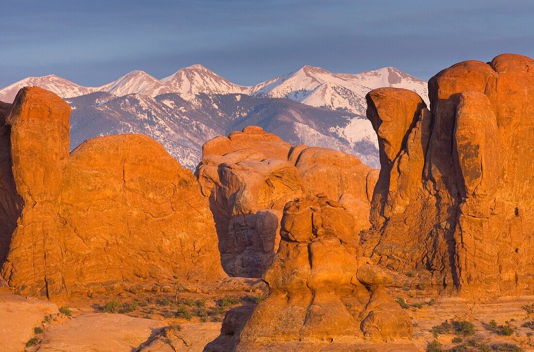 Snowcapped la Sal Mountains from Arches National Park Utah