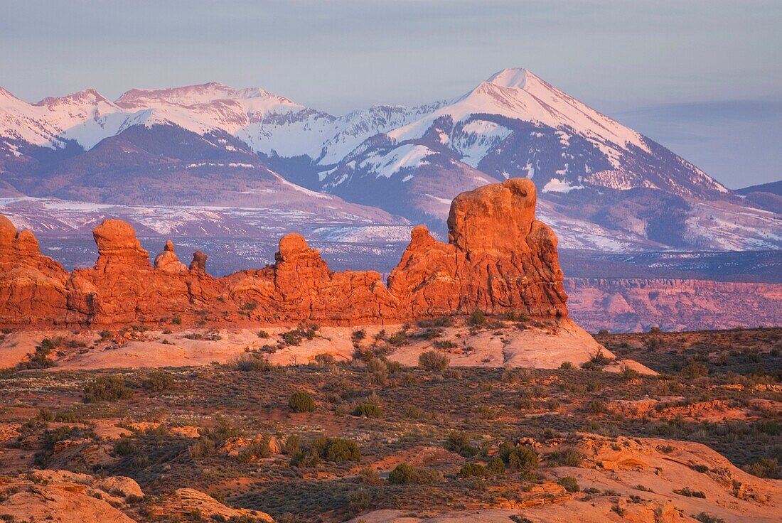 Snowcapped la Sal Mountains from Arches National Park Utah