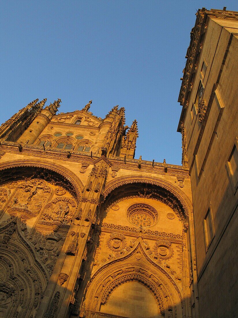 Main façade of new cathedral, Salamanca. Castilla-Leon, Spain