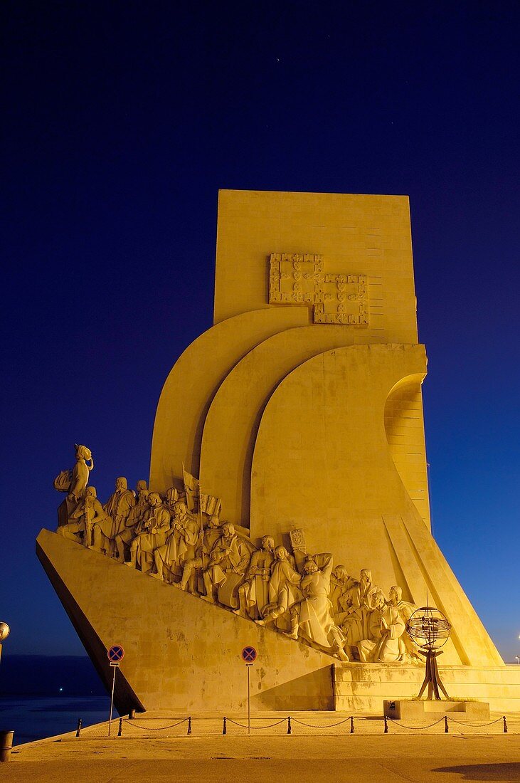 Monument to the Discoveries at dusk, Belem, Lisbon, Portugal